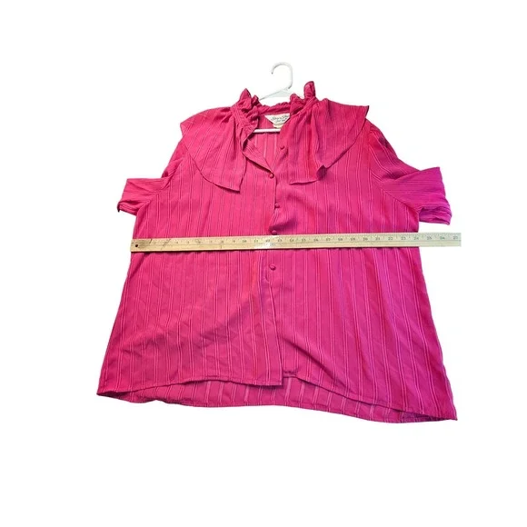 Vintage Ship n Shore‎ Pink Striped Ruffle Neck Button Blouse Top - Picture 3 of 9